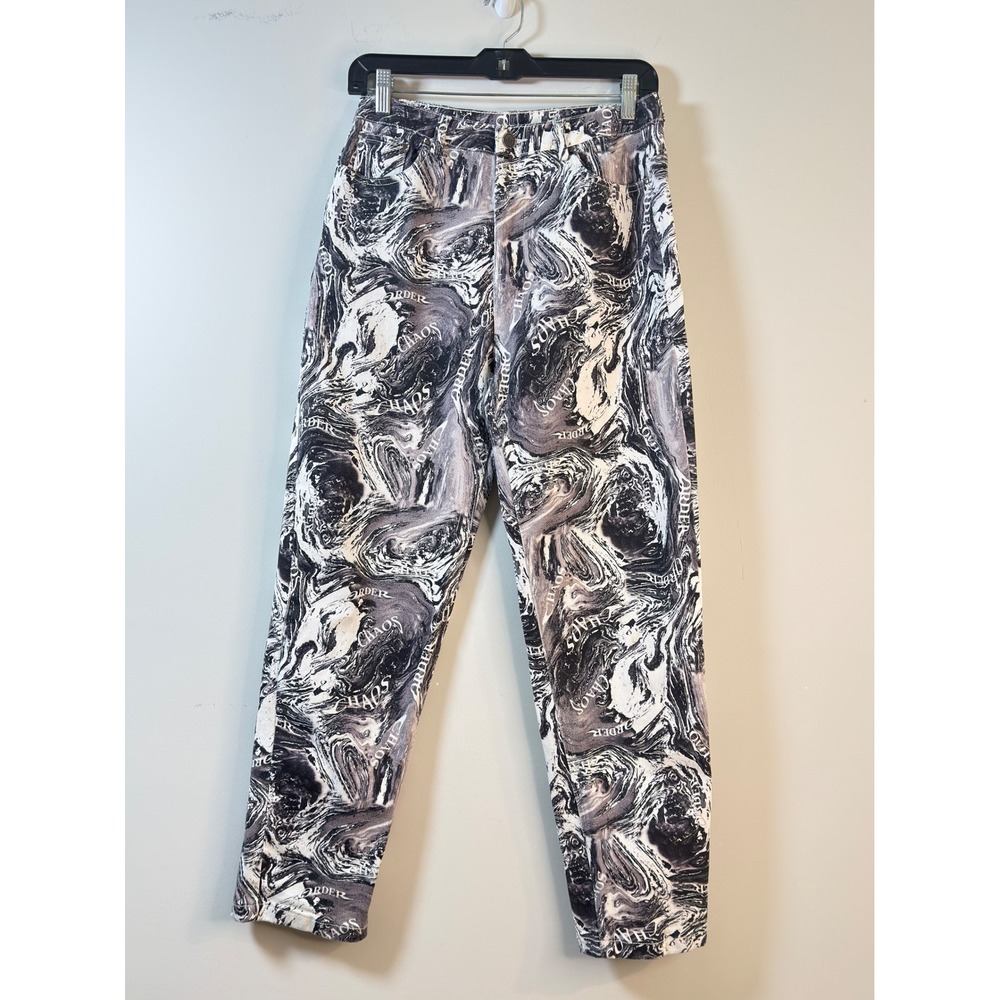 JK Attire Chaos Order Marble Print Denim Jeans Grapic Streetwear Women Size 8